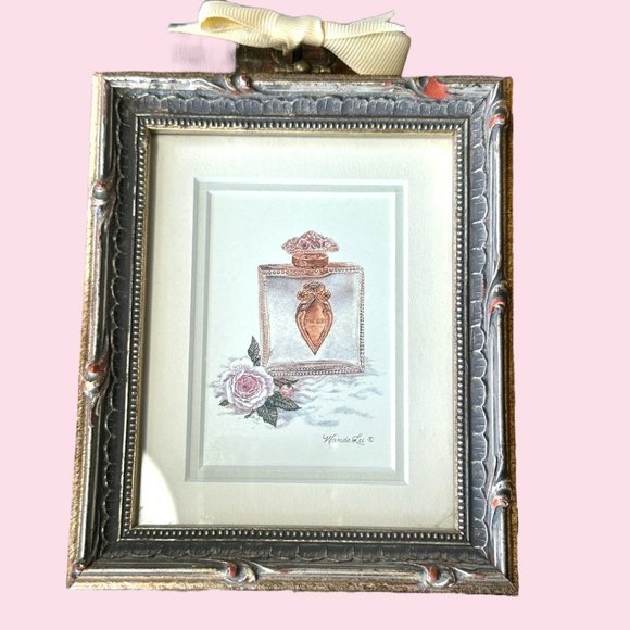 Vintage Wanda Lee Set of 2 Miniature Wood Framed Illustrated Perfume Bottles - Picture 4 of 14